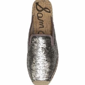 WOMEN'S SAM EDELMAN KERRY MULE ESPADRILLE METALLIC SEQUIN SLIP-ONS SIZE …